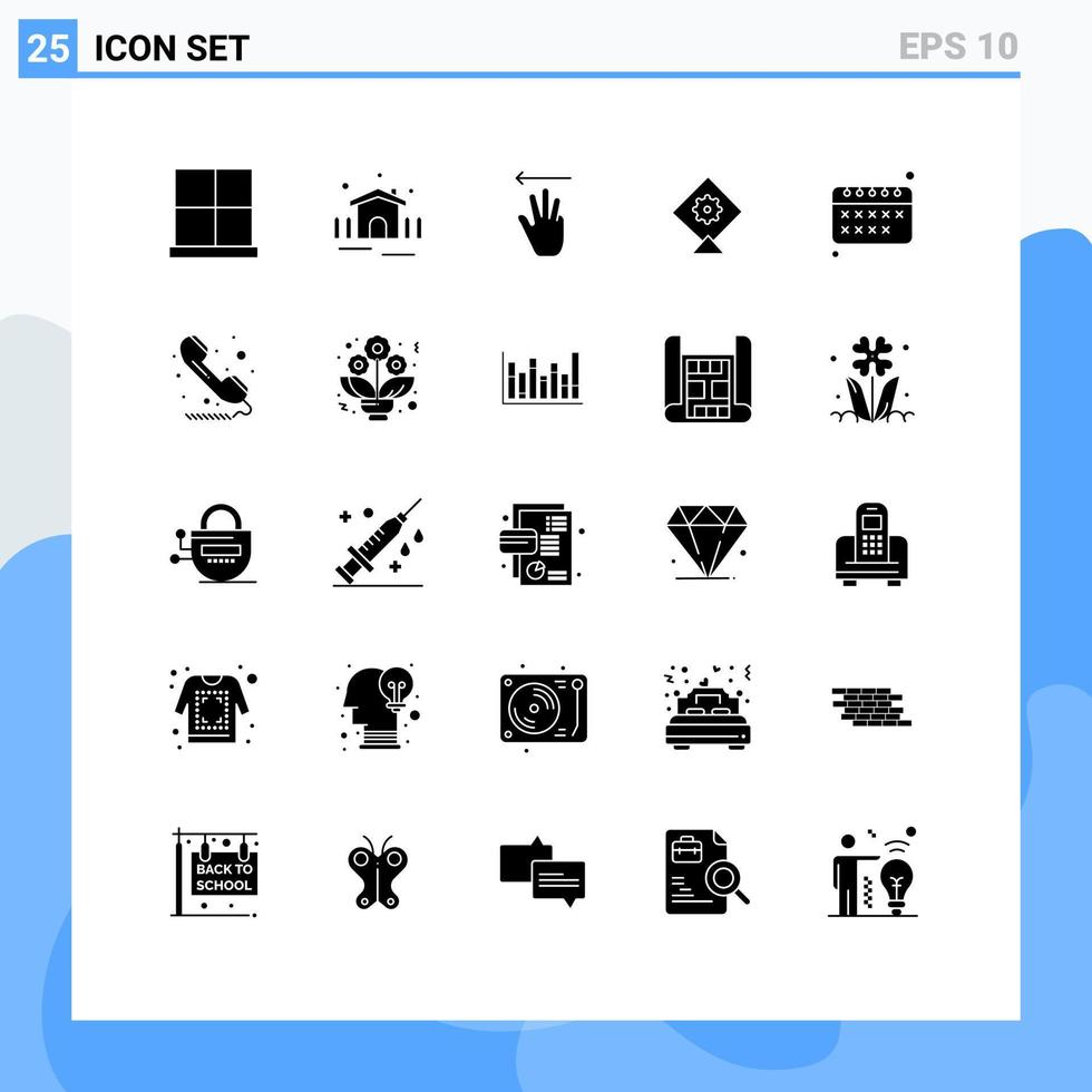 Pictogram Set of 25 Simple Solid Glyphs of calendar back to school shelter festival left Editable Vector Design Elements