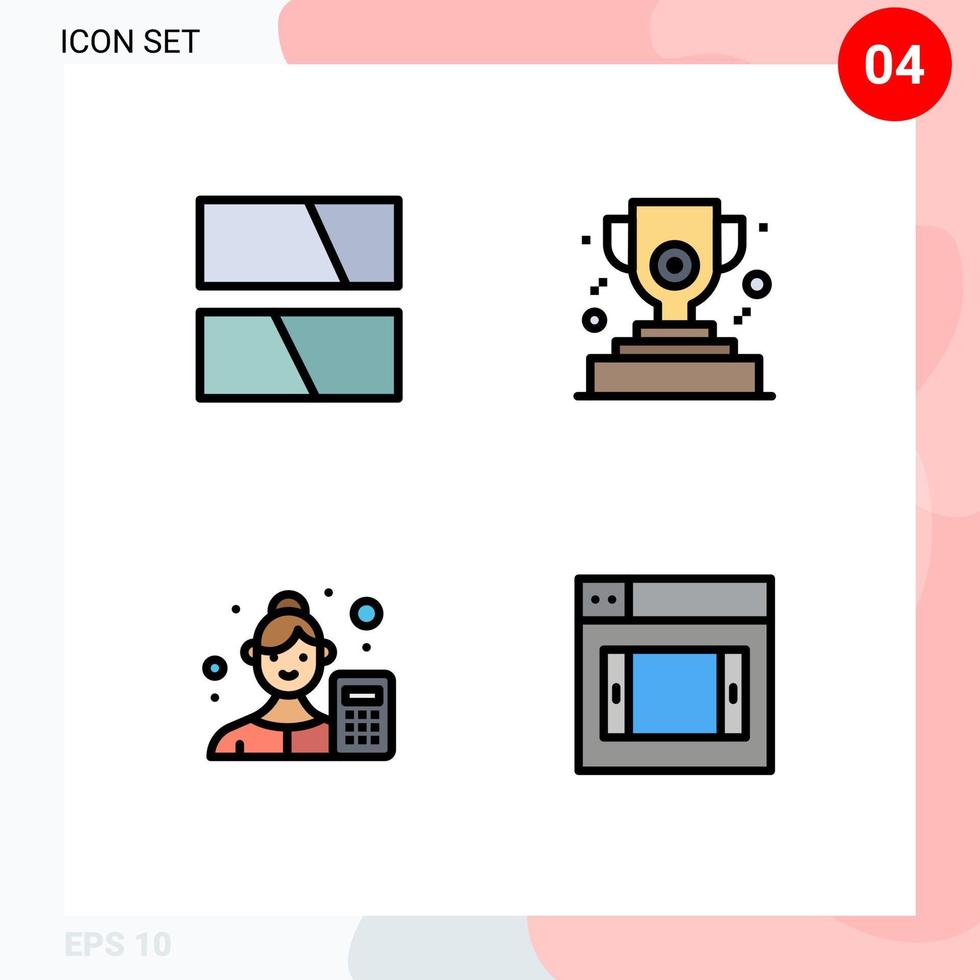 4 User Interface Filledline Flat Color Pack of modern Signs and Symbols of editing analyzer layout winner data scientist Editable Vector Design Elements