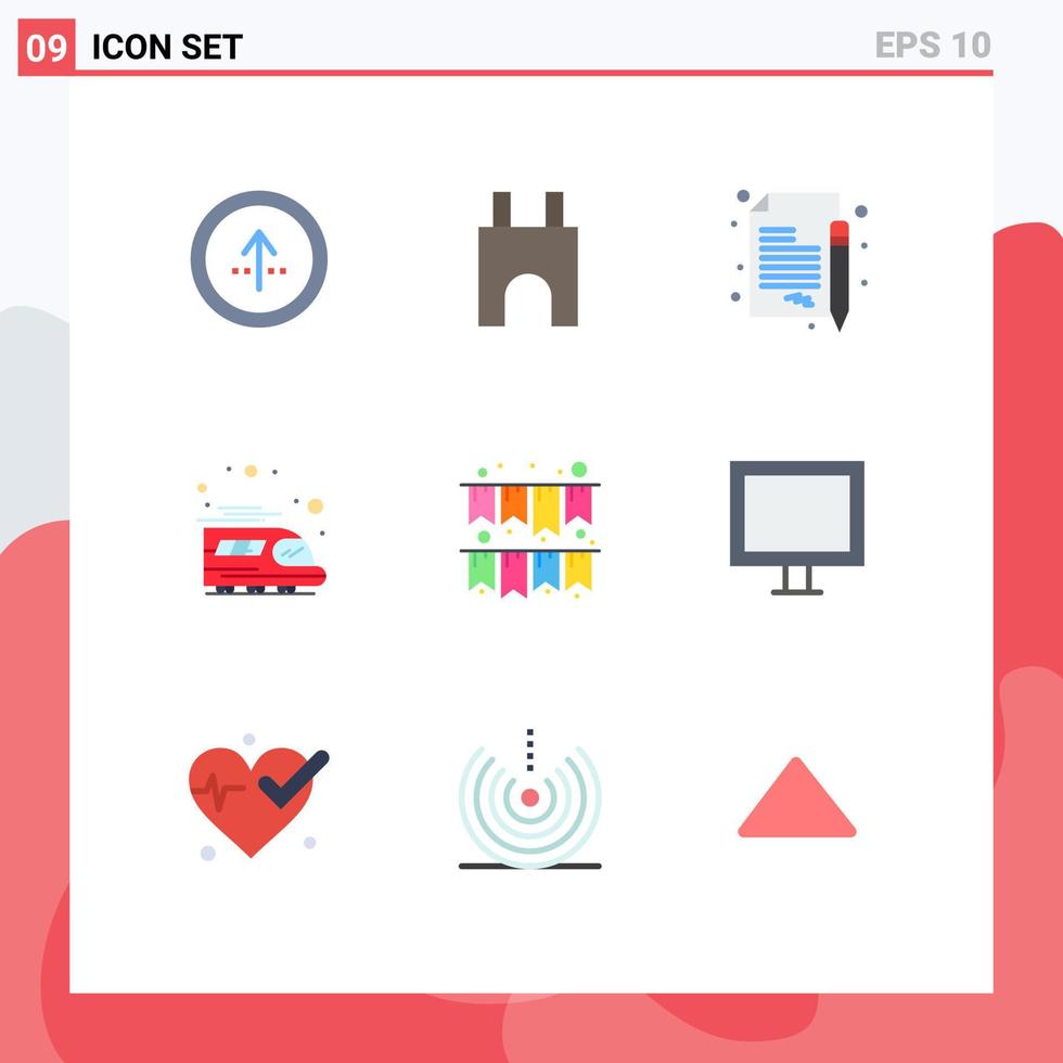 Set of 9 Vector Flat Colors on Grid for celebration train fortress public contract Editable Vector Design Elements