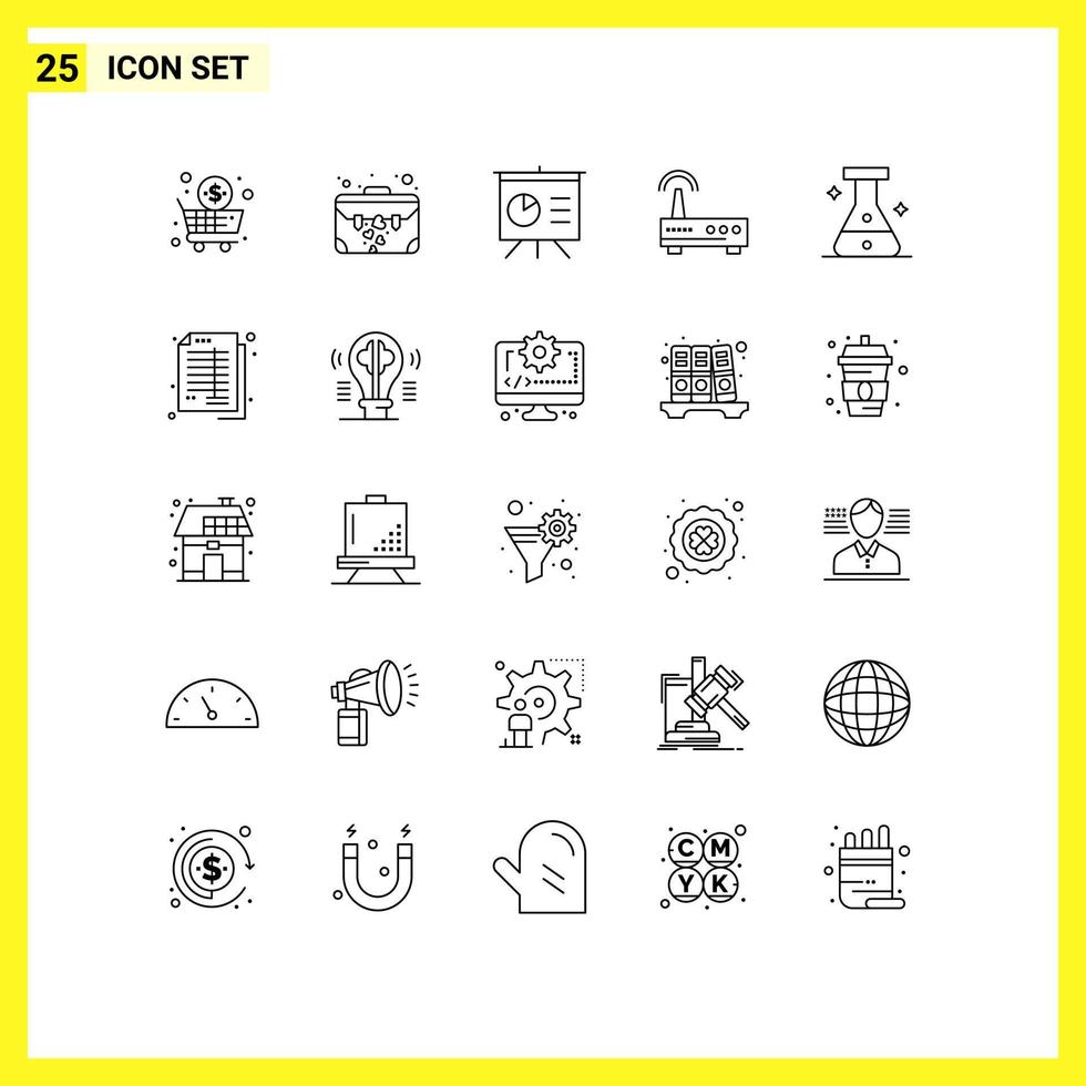 Line Pack of 25 Universal Symbols of lab flask analytics education wifi Editable Vector Design Elements