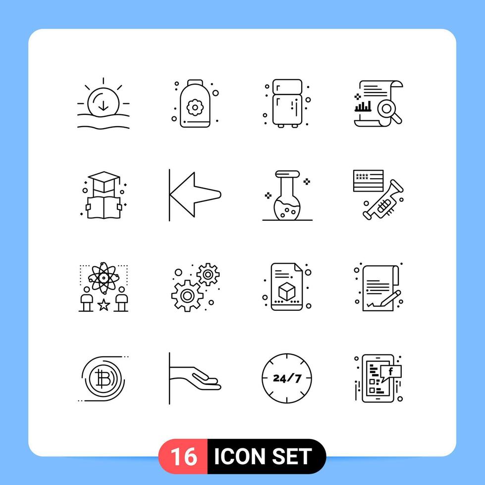 Pack of 16 Modern Outlines Signs and Symbols for Web Print Media such as bookmark report electronic search content Editable Vector Design Elements