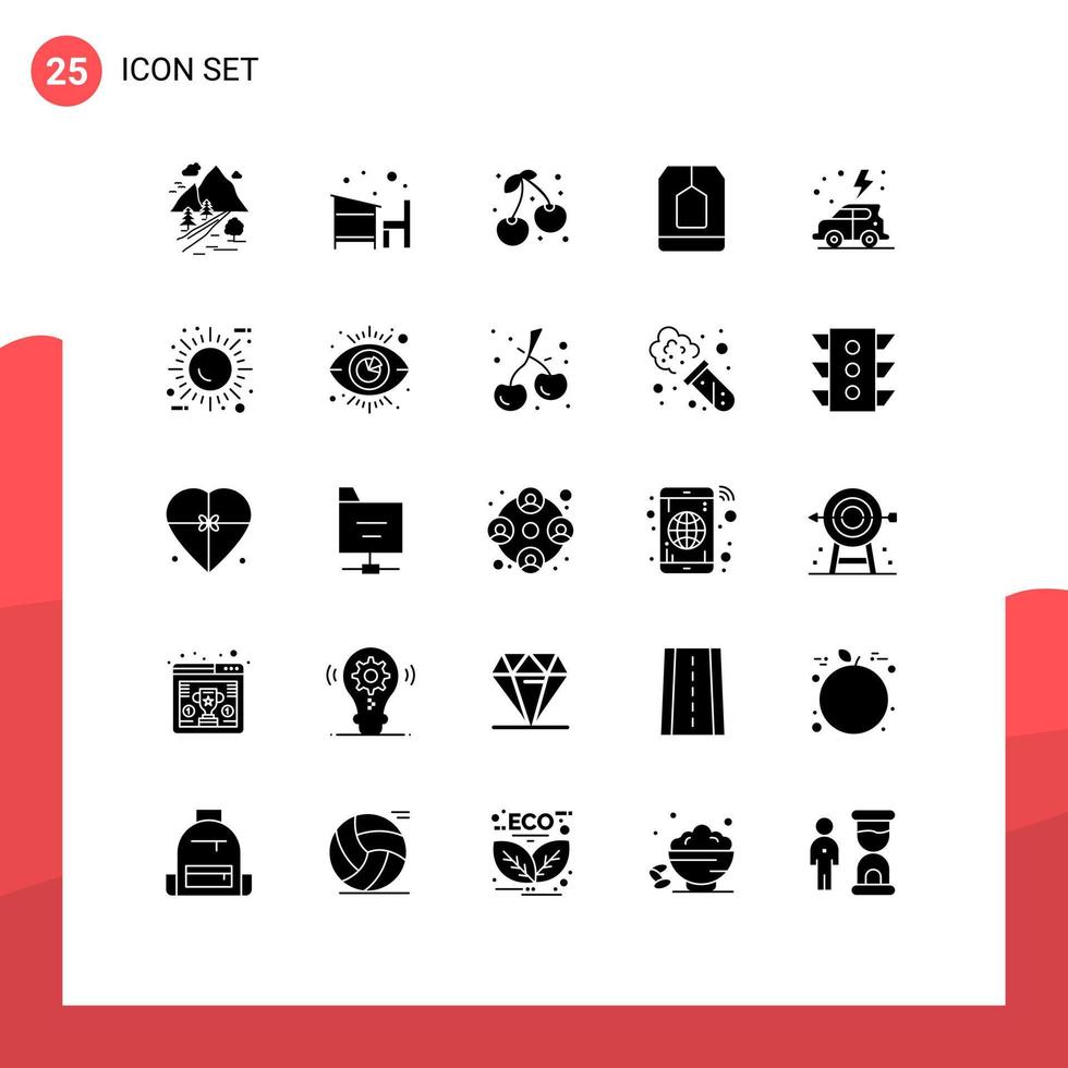 Mobile Interface Solid Glyph Set of 25 Pictograms of food ceylon learn bag food Editable Vector Design Elements