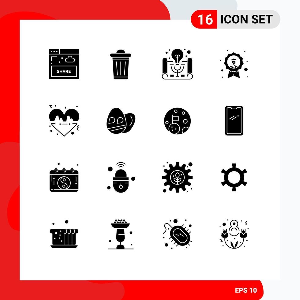 16 Universal Solid Glyphs Set for Web and Mobile Applications beat employee active learning badge achievement Editable Vector Design Elements