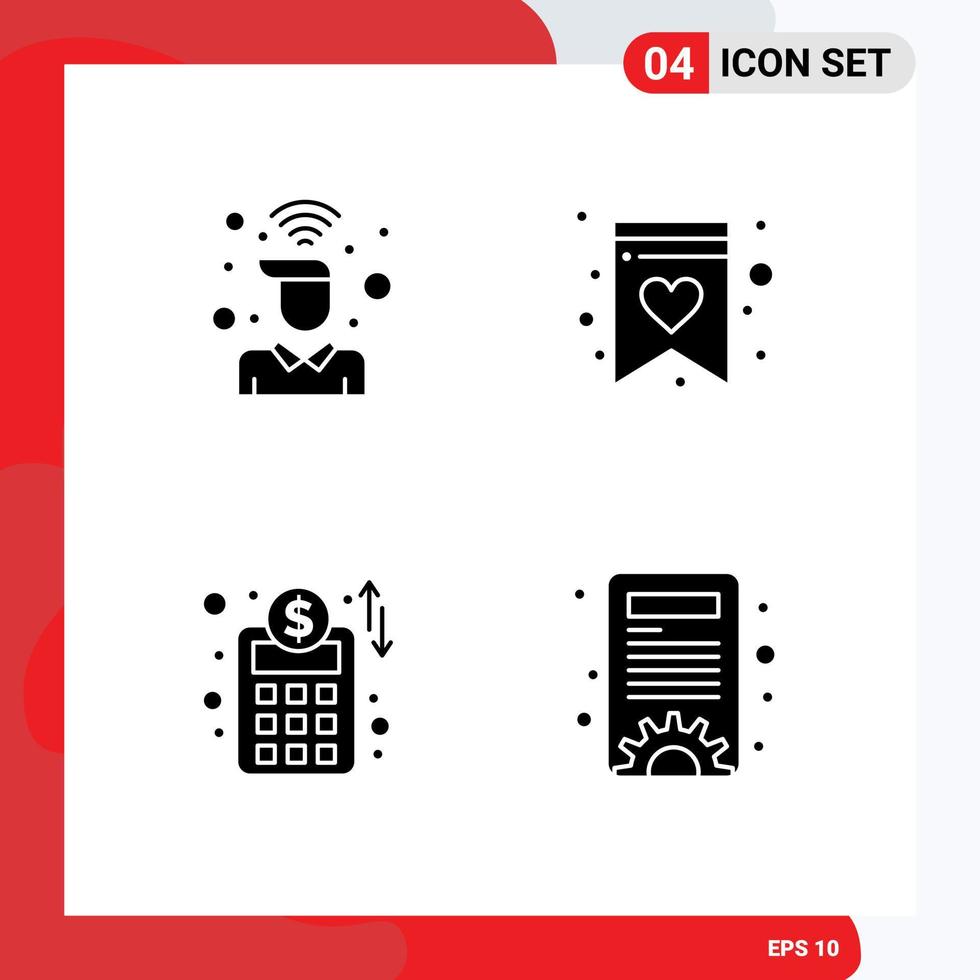 Pictogram Set of 4 Simple Solid Glyphs of desk business network user shopping list content management Editable Vector Design Elements