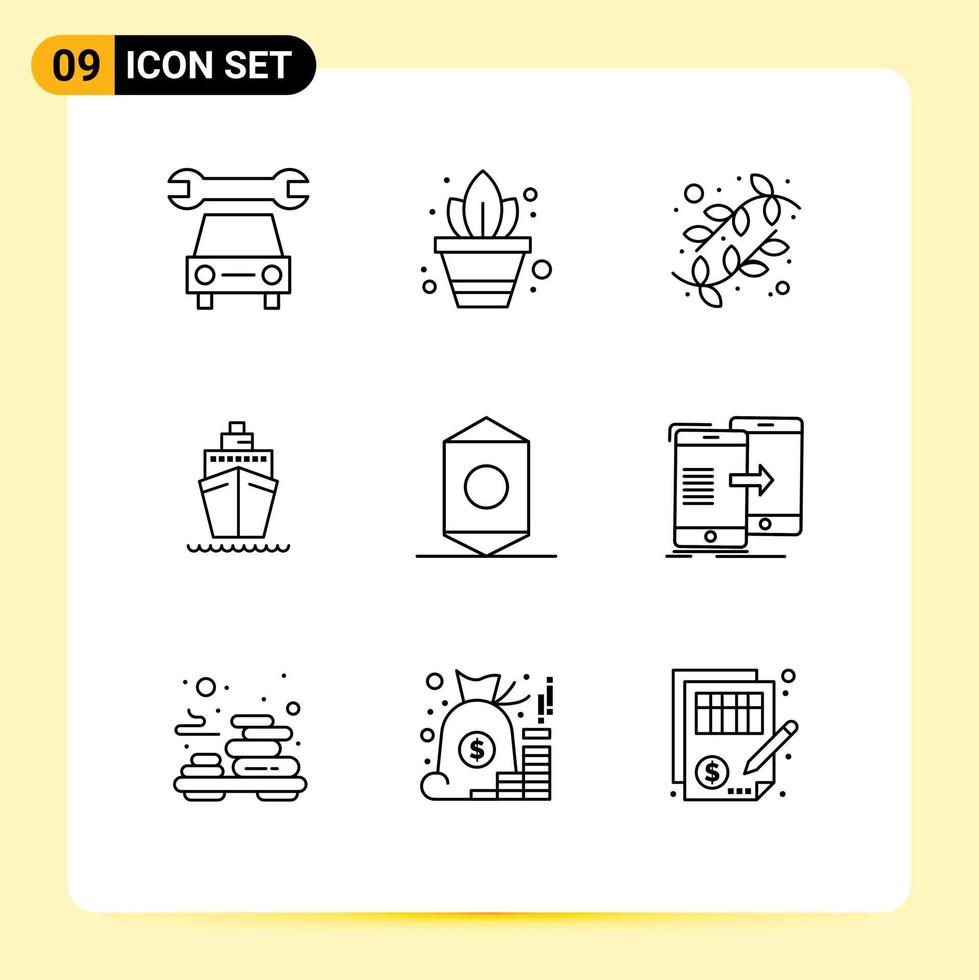 Universal Icon Symbols Group of 9 Modern Outlines of wrapper food easter candy transport Editable Vector Design Elements