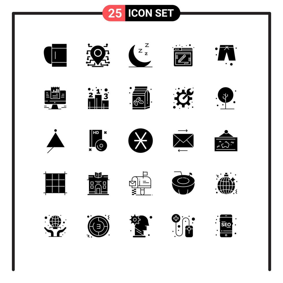 Modern Set of 25 Solid Glyphs and symbols such as report pants night beach feedback Editable Vector Design Elements