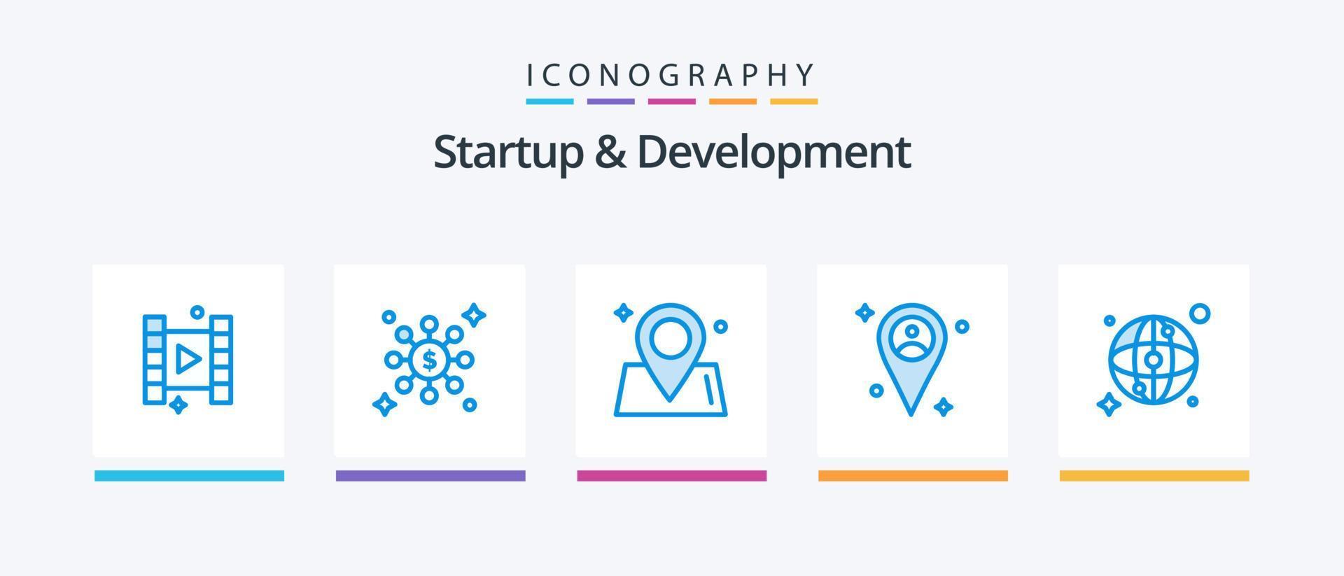 Startup And Develepment Blue 5 Icon Pack Including . network. way. map. man. Creative Icons Design vector