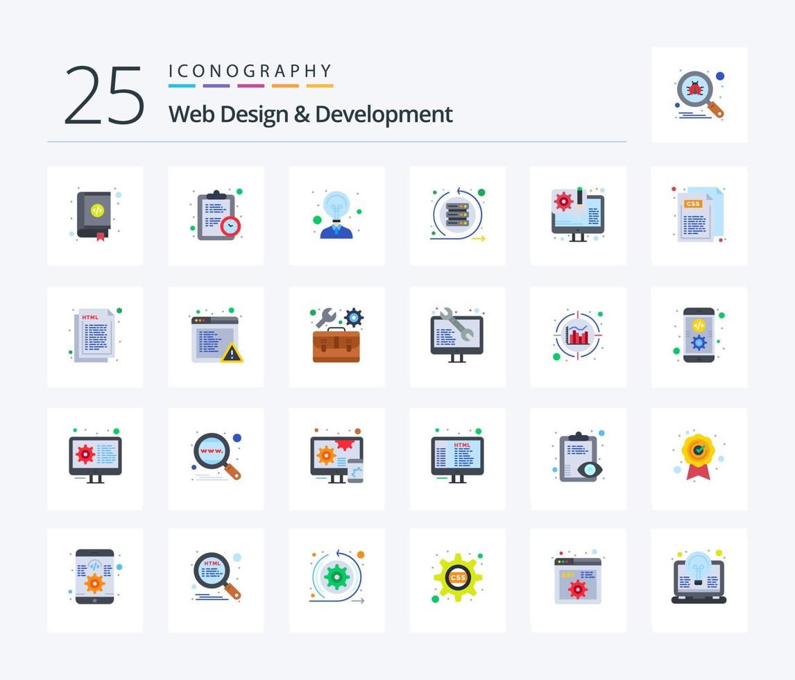Web Design And Development 25 Flat Color icon pack including design. sprint. estimate. scrum. agile vector