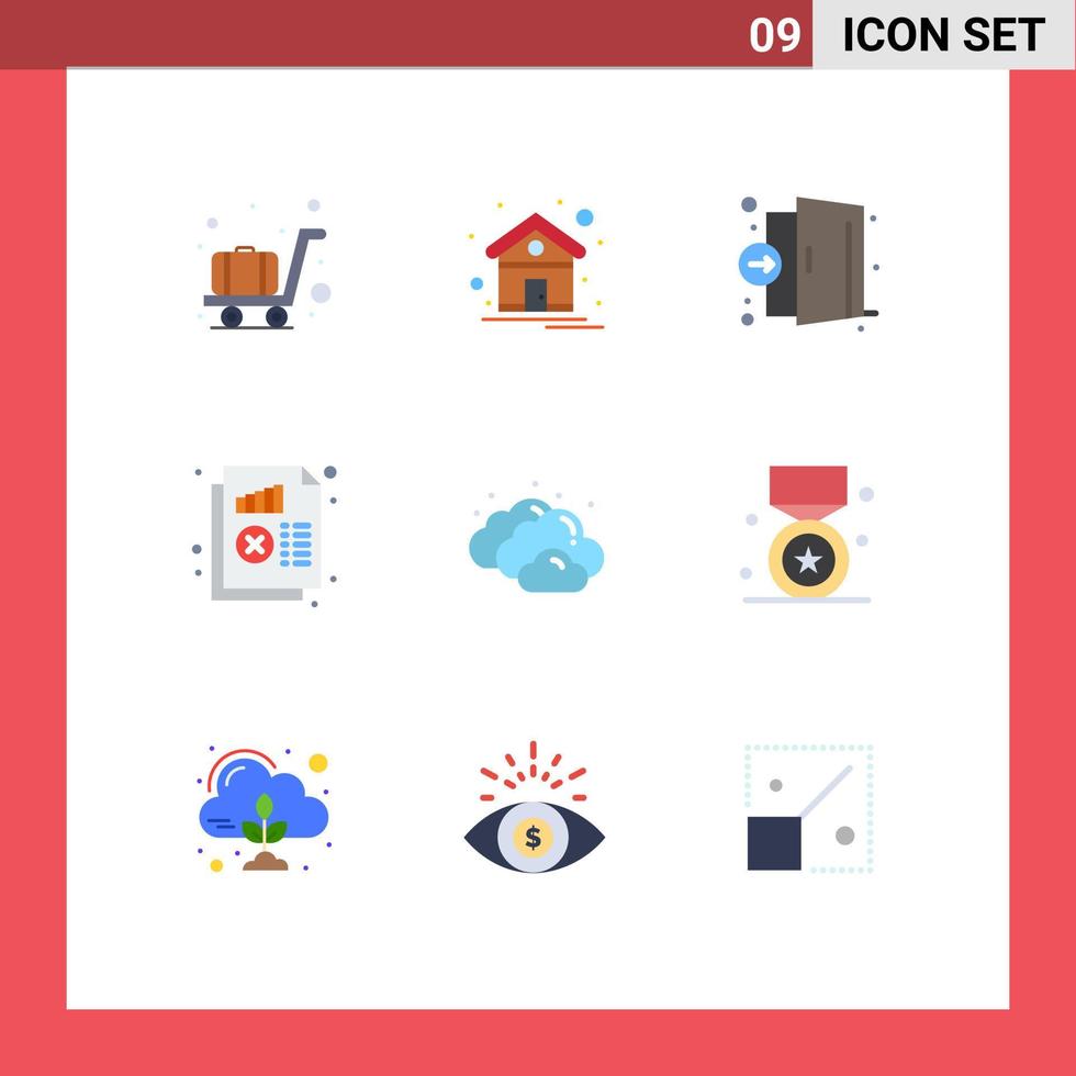 Group of 9 Flat Colors Signs and Symbols for cloud monitoring emergency chart document Editable Vector Design Elements