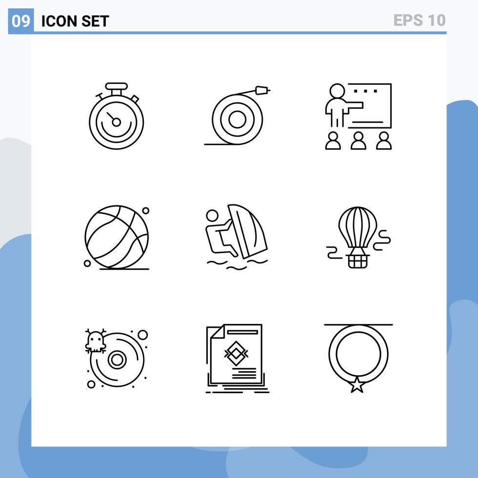 Pictogram Set of 9 Simple Outlines of surfer father class dad students Editable Vector Design Elements