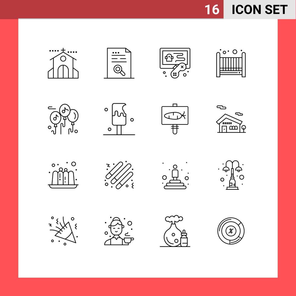 User Interface Pack of 16 Basic Outlines of music cradle file bad game Editable Vector Design Elements