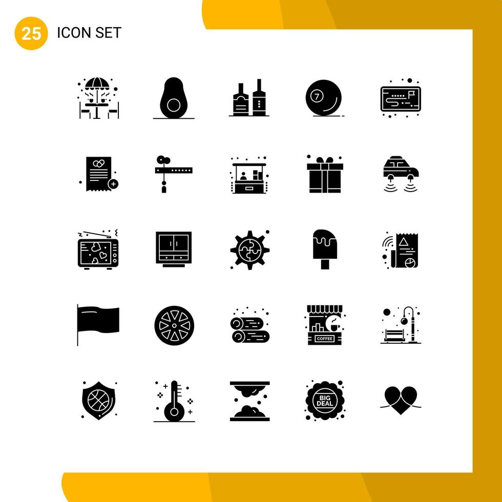25 User Interface Solid Glyph Pack of modern Signs and Symbols of project pool alcohol sport game Editable Vector Design Elements