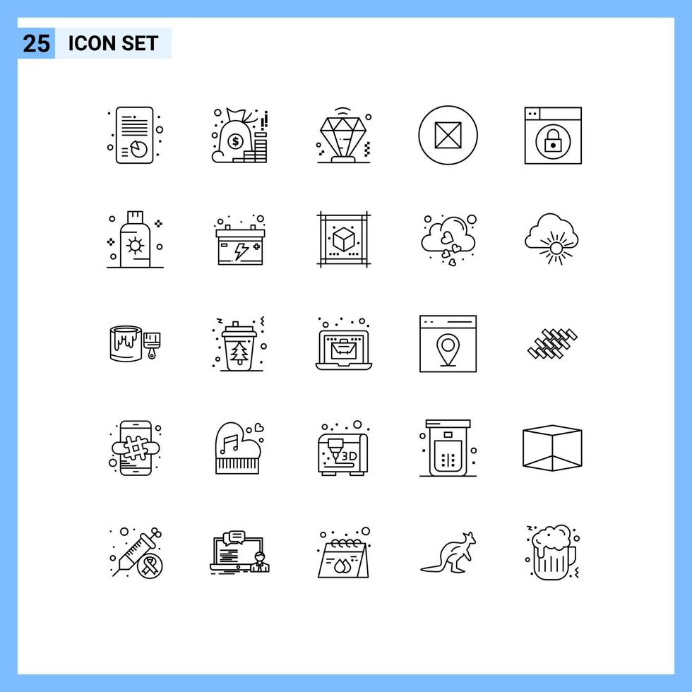 conjunto de 25 iconos de interfaz de usuario modernos signos de símbolos para bloqueo web guardar símbolos antiguos elementos de diseño de vectores editables