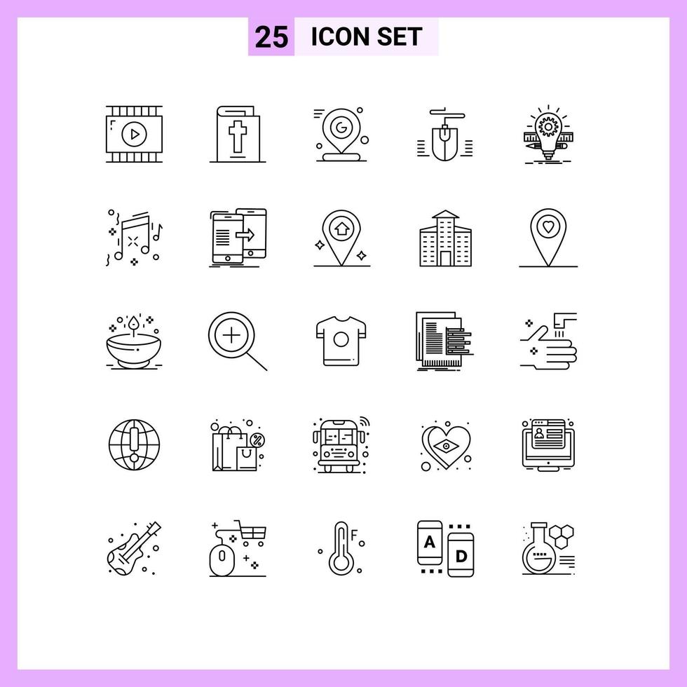Line Pack of 25 Universal Symbols of bulb deveopment map design mouse Editable Vector Design Elements