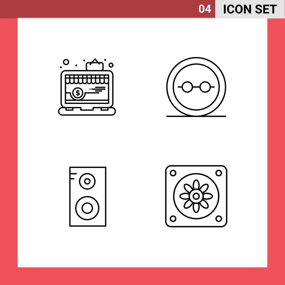 Pictogram Set of 4 Simple Filledline Flat Colors of app study laptop geek school Editable Vector Design Elements