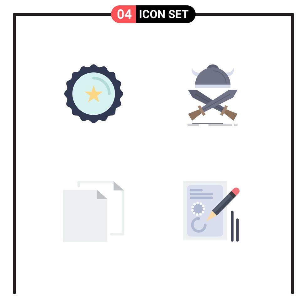 Set of 4 Commercial Flat Icons pack for badge copy shop viking duplicate Editable Vector Design Elements