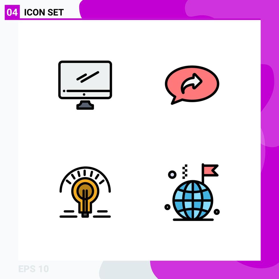 Pictogram Set of 4 Simple Filledline Flat Colors of computer bulb imac chat light bulb Editable Vector Design Elements