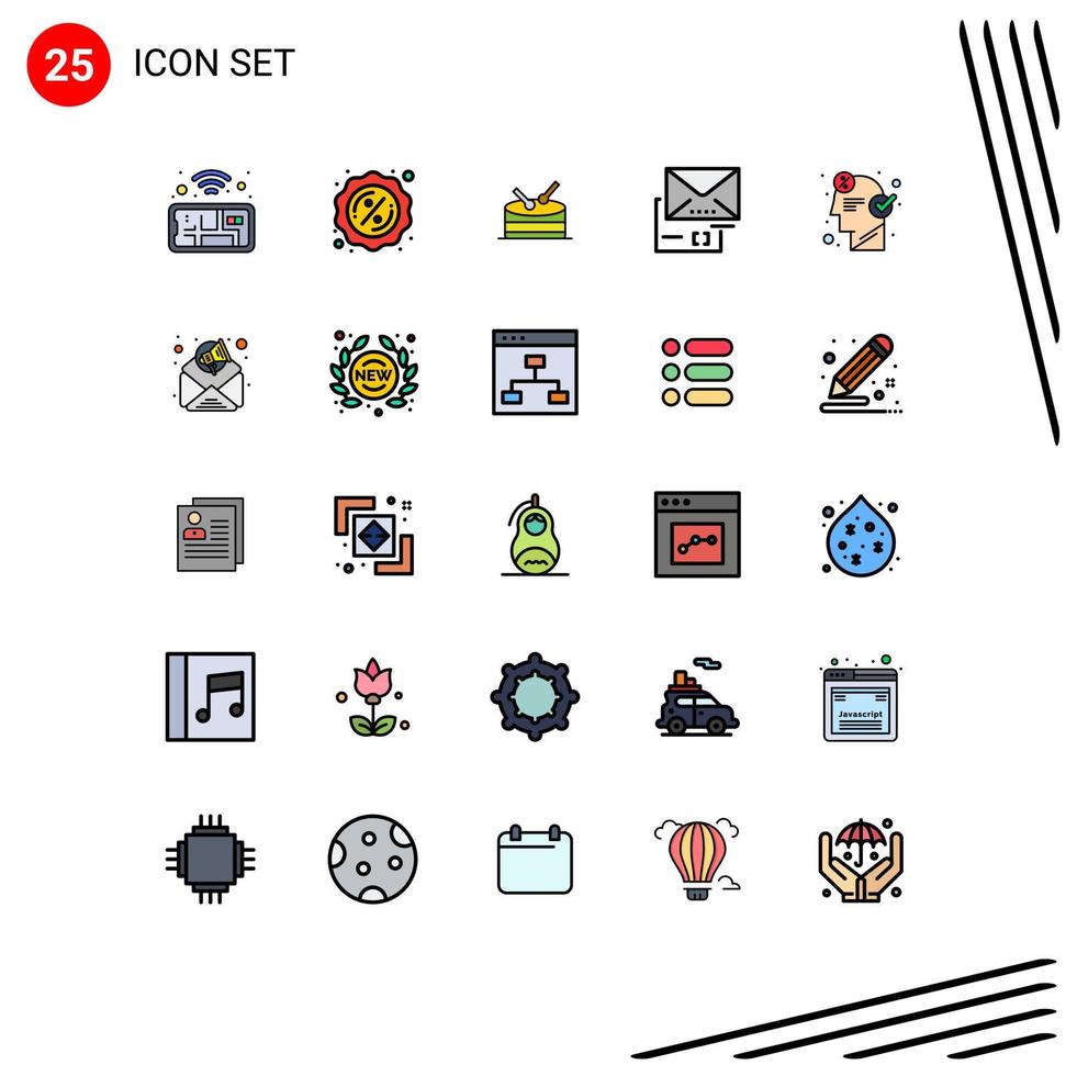 Modern Set of 25 Filled line Flat Colors and symbols such as advertisement idea attachment business brain Editable Vector Design Elements