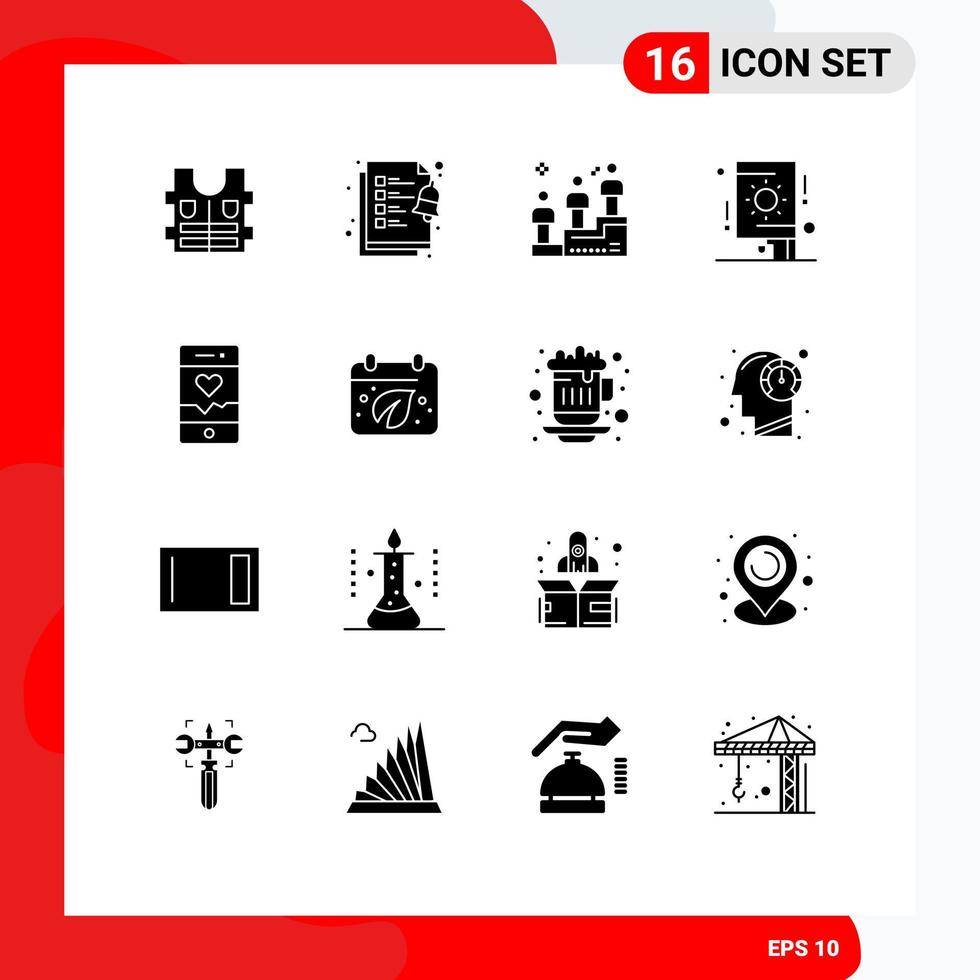 Group of 16 Modern Solid Glyphs Set for sport running win analysis fireworks Editable Vector Design Elements