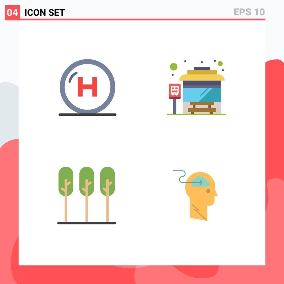 Set of 4 Vector Flat Icons on Grid for care tree hospital stop trees Editable Vector Design Elements