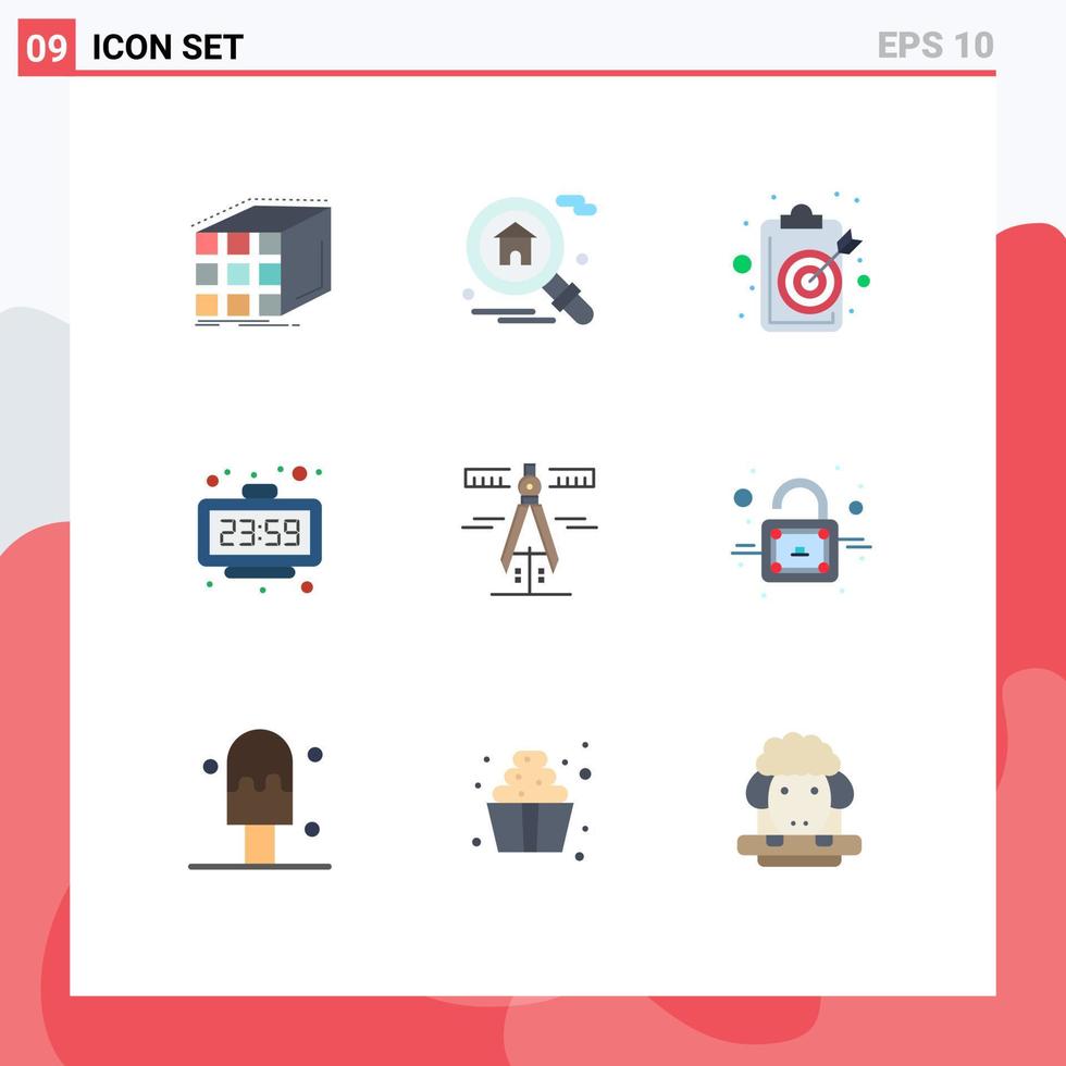 Pictogram Set of 9 Simple Flat Colors of watch new year aim minute target Editable Vector Design Elements