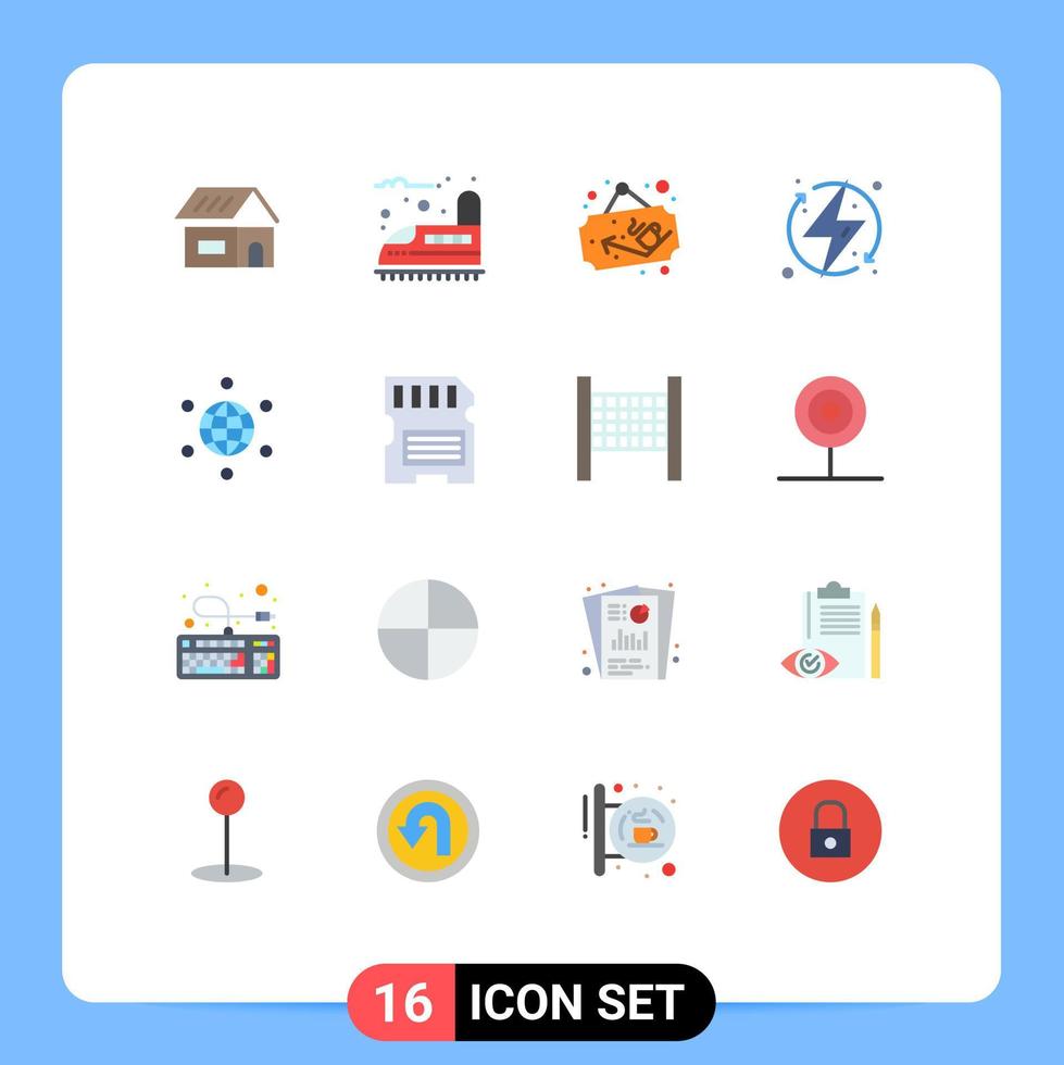 Flat Color Pack of 16 Universal Symbols of global energy coffee electric charge Editable Pack of Creative Vector Design Elements