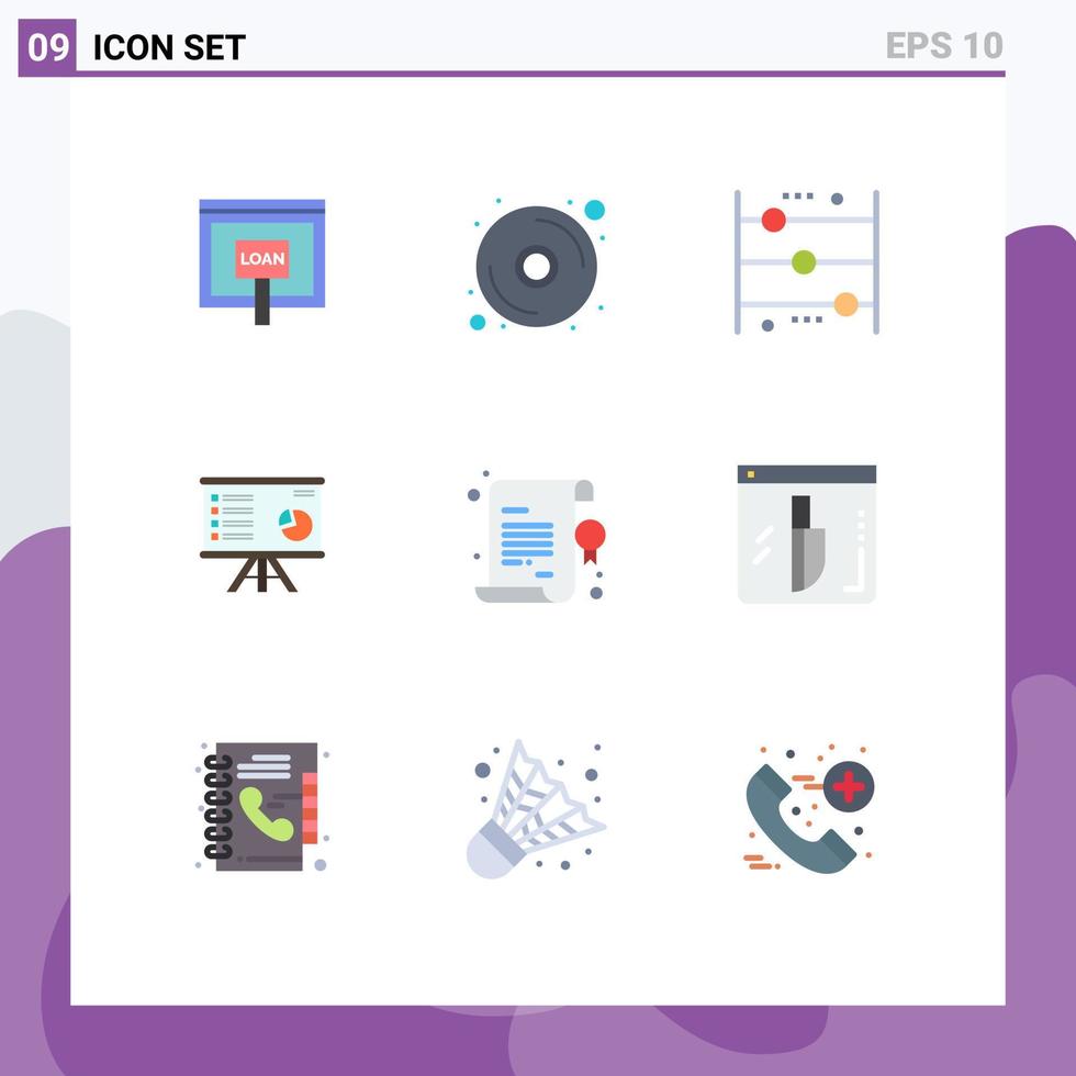 Modern Set of 9 Flat Colors and symbols such as graph business abacus analytics learning Editable Vector Design Elements