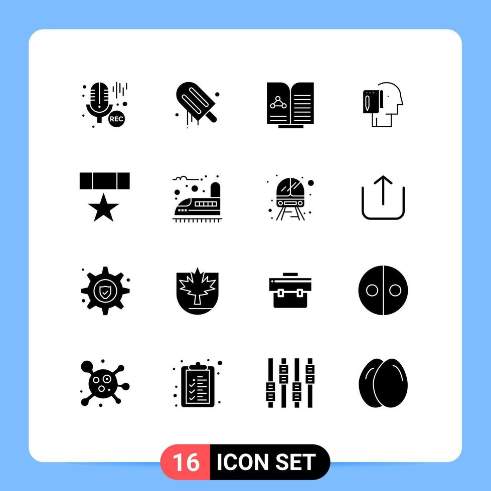 Group of 16 Solid Glyphs Signs and Symbols for award note medical list begin Editable Vector Design Elements