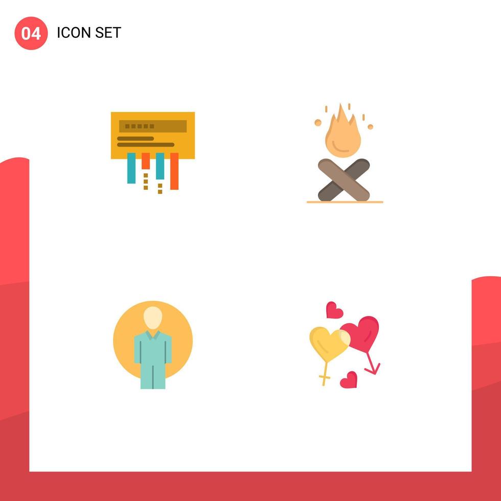 Group of 4 Modern Flat Icons Set for receiver id radio camping image Editable Vector Design Elements