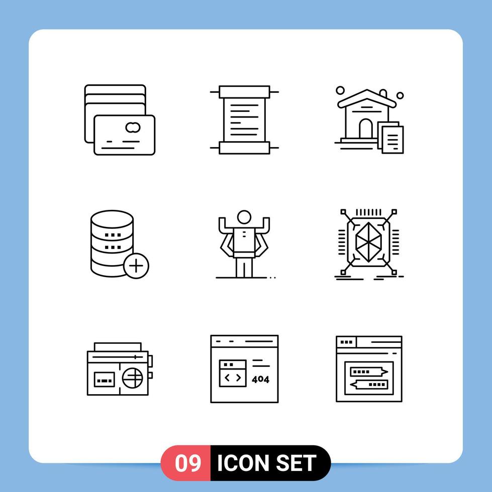 User Interface Pack of 9 Basic Outlines of multitask ability document add sal Editable Vector Design Elements