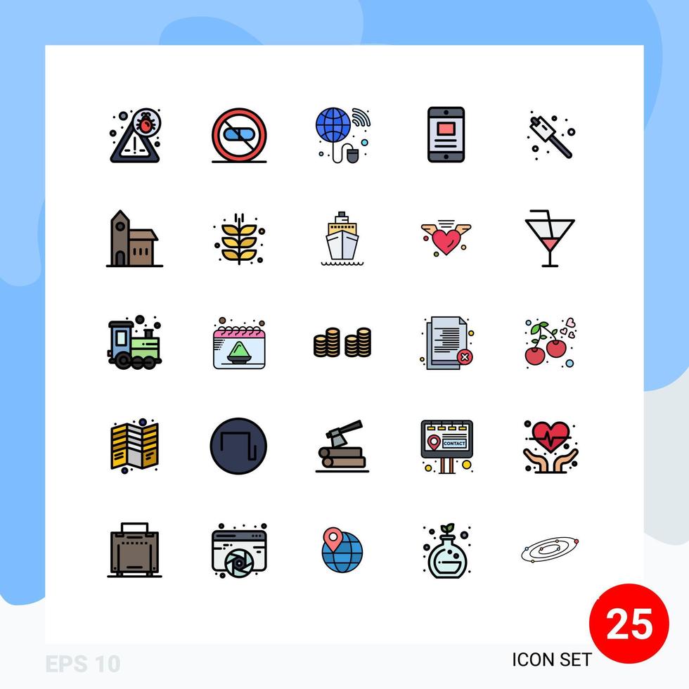 User Interface Pack of 25 Basic Filled line Flat Colors of marshmallow business global online mobile Editable Vector Design Elements