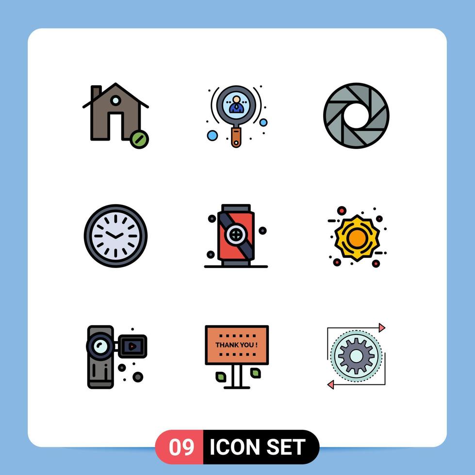 Filledline Flat Color Pack of 9 Universal Symbols of soft drink user time clock Editable Vector Design Elements