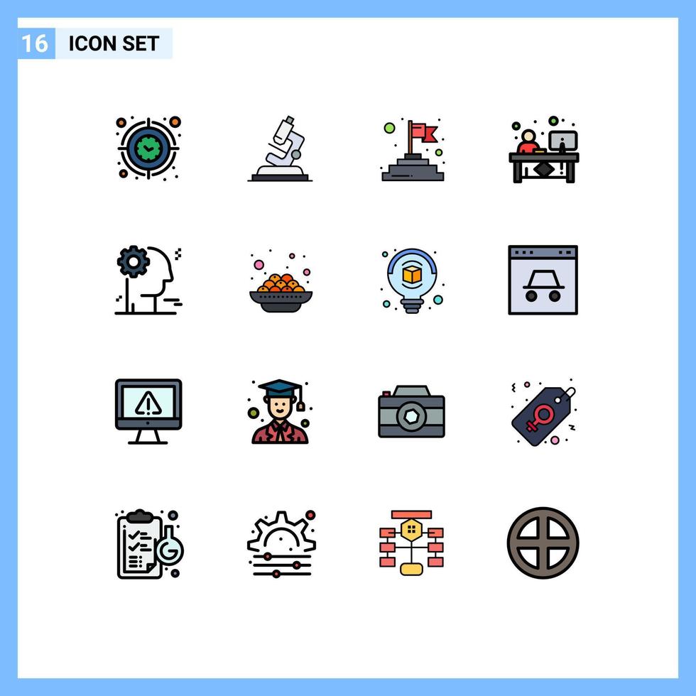 User Interface Pack of 16 Basic Flat Color Filled Lines of brain front zoom desk clerk Editable Creative Vector Design Elements