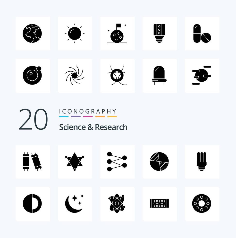 20 Science Solid Glyph icon Pack like moon sun gravity structure science vector