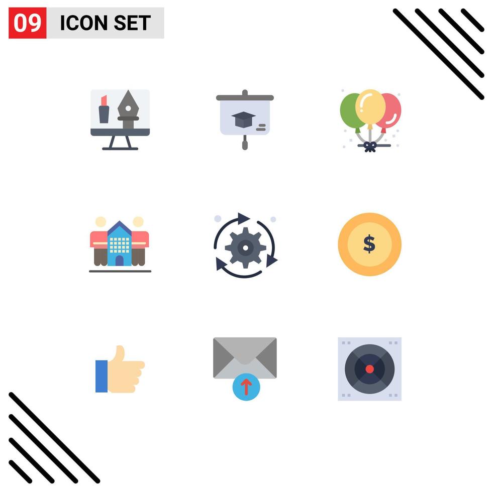 9 Universal Flat Color Signs Symbols of setting home balloons friends culture Editable Vector Design Elements