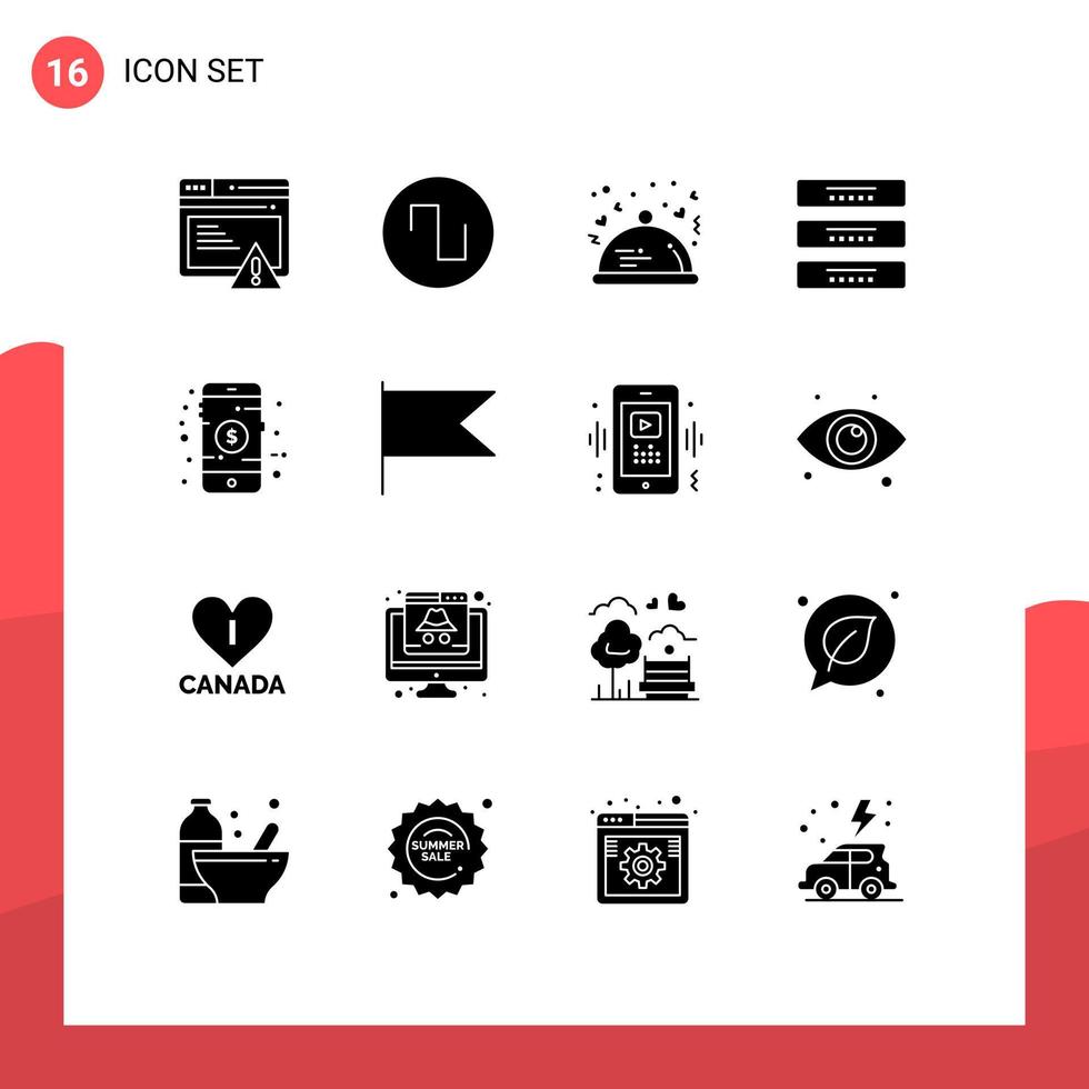 Universal Icon Symbols Group of 16 Modern Solid Glyphs of mobile furniture food drawer cabinet Editable Vector Design Elements