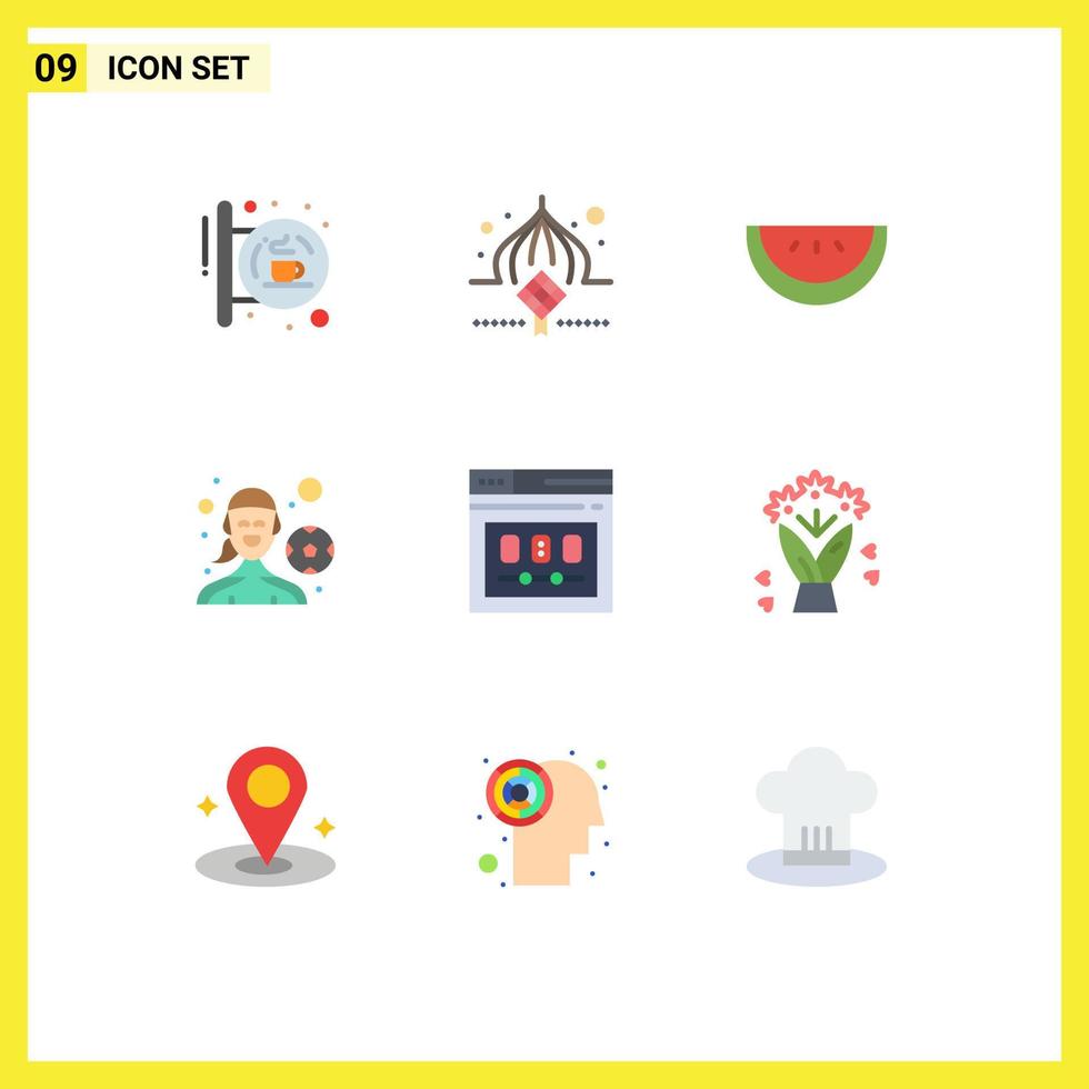 Flat Color Pack of 9 Universal Symbols of page playing football ribbon outdoor game female player Editable Vector Design Elements