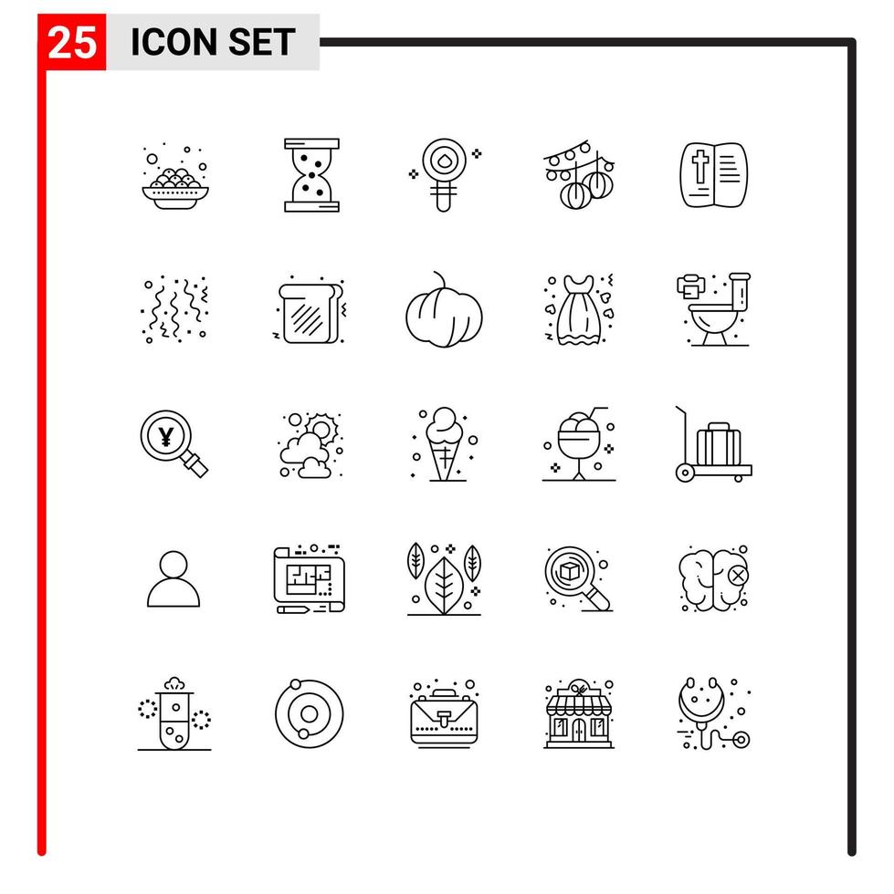 25 User Interface Line Pack of modern Signs and Symbols of open lantern biology hanging decoration Editable Vector Design Elements