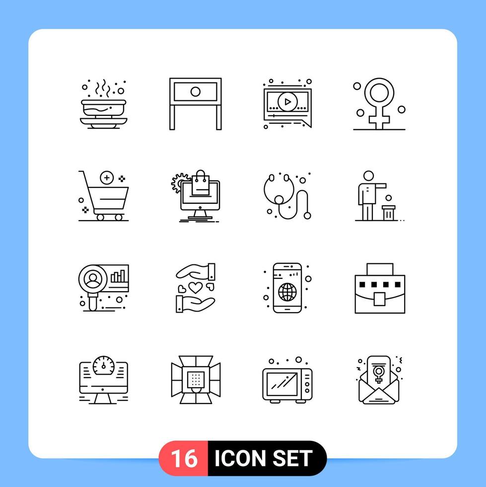 paquete de iconos de vector de stock de 16 signos y símbolos de línea para agregar elementos de diseño de vector editable de video femenino interior de atención médica