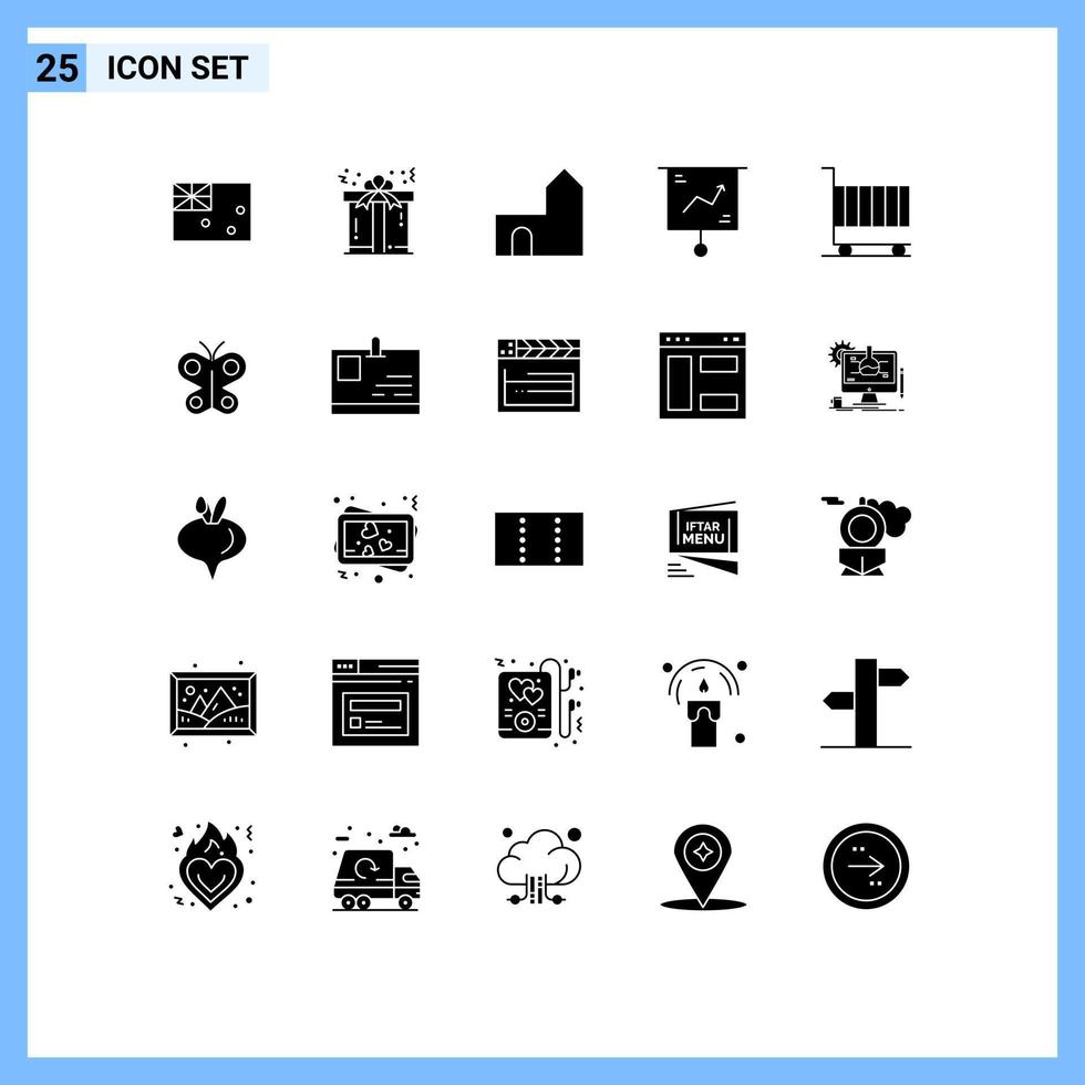 Set of 25 Commercial Solid Glyphs pack for presentation finance castle chart medieval Editable Vector Design Elements