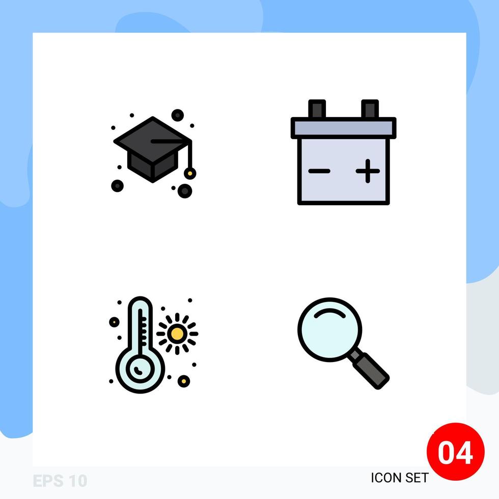 4 Creative Icons Modern Signs and Symbols of back to school look study temperature search Editable Vector Design Elements