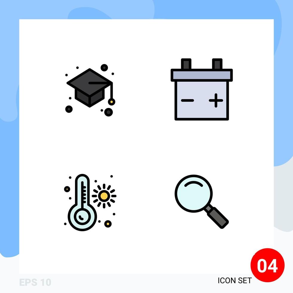 4 iconos creativos signos y símbolos modernos de regreso a la escuela buscar temperatura de estudio elementos de diseño vectorial editables vector