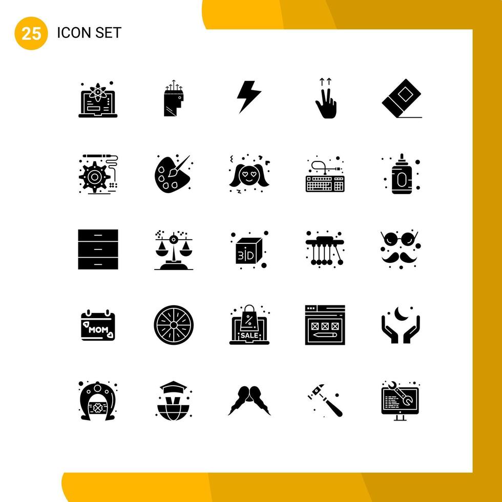25 Universal Solid Glyph Signs Symbols of design eraser power education gesture Editable Vector Design Elements