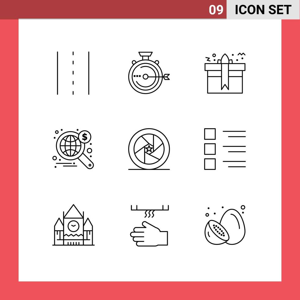 9 Creative Icons Modern Signs and Symbols of wide search release birthday package Editable Vector Design Elements