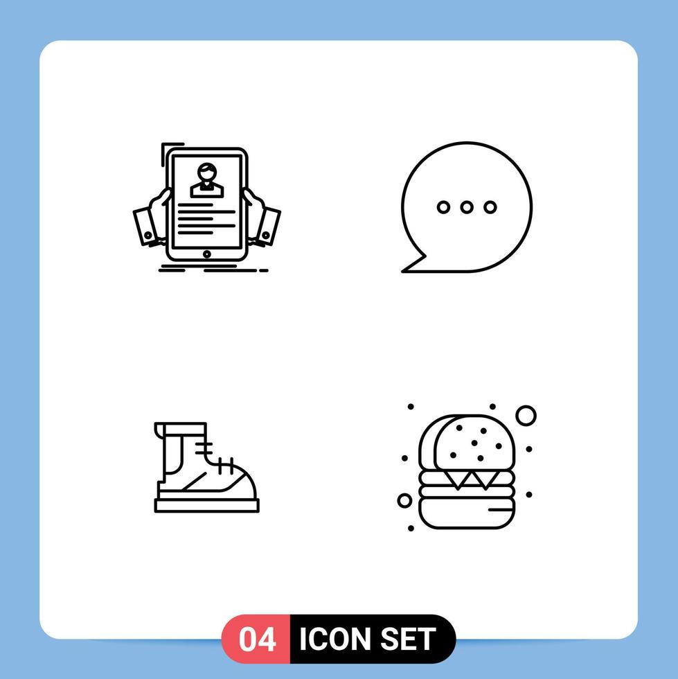 Mobile Interface Line Set of 4 Pictograms of resume hiker hr chat track Editable Vector Design Elements