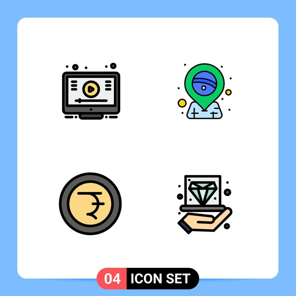 Set of 4 Vector Filledline Flat Colors on Grid for learn finance youtube pin business Editable Vector Design Elements