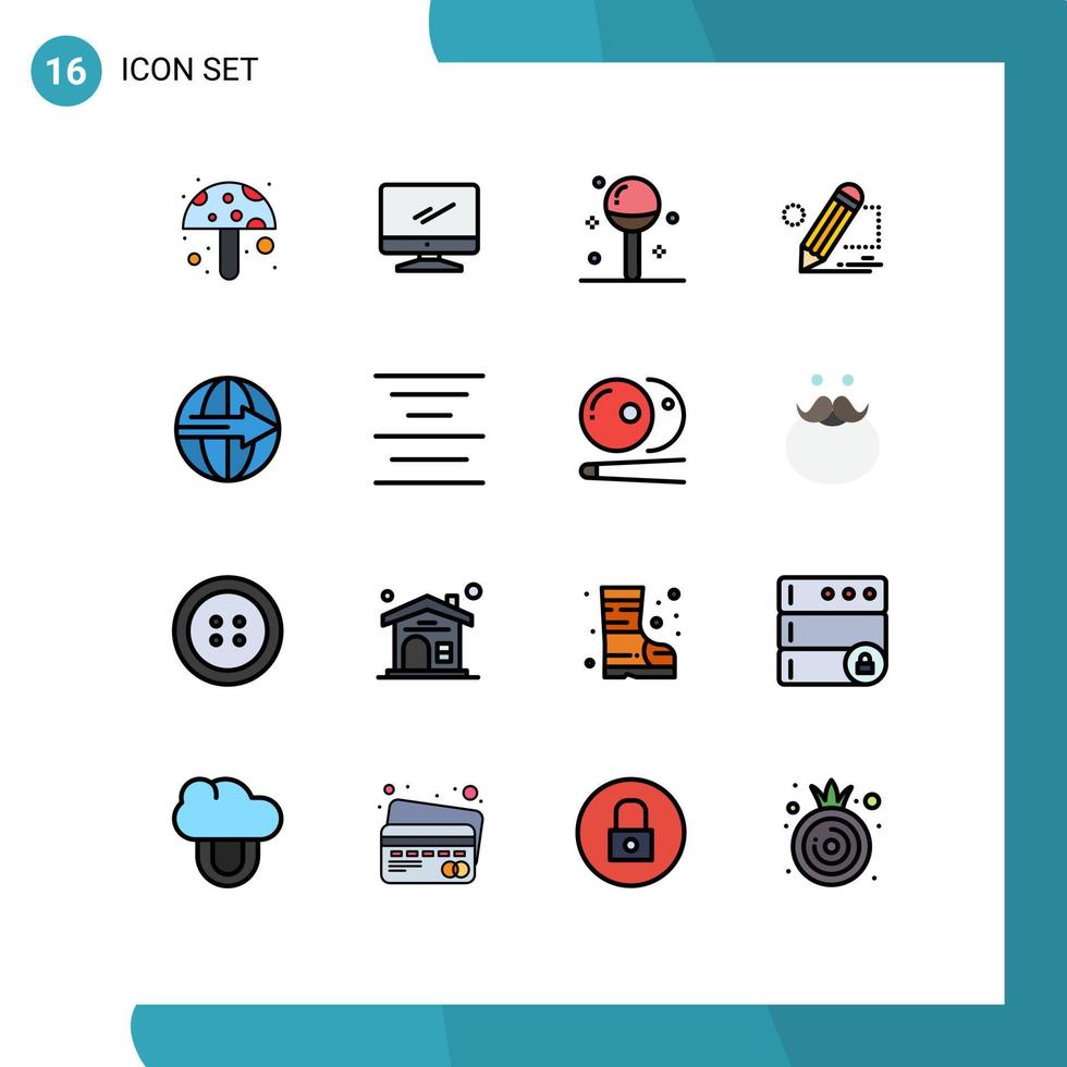 Universal Icon Symbols Group of 16 Modern Flat Color Filled Lines of draw painting cooking darwing meal Editable Creative Vector Design Elements