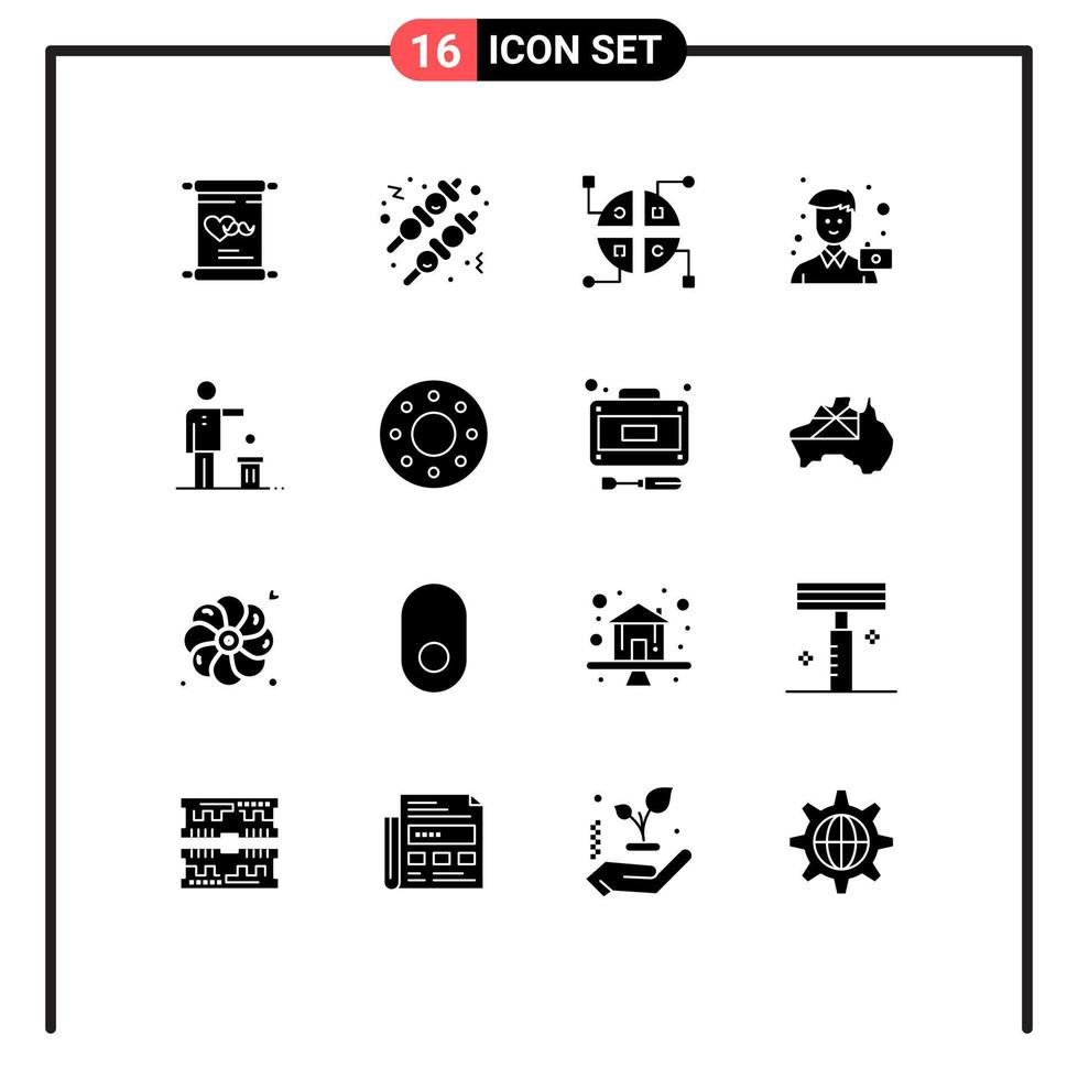 símbolos de iconos universales grupo de 16 glifos sólidos modernos de ideas mala red retrato hombre elementos de diseño vectorial editables vector
