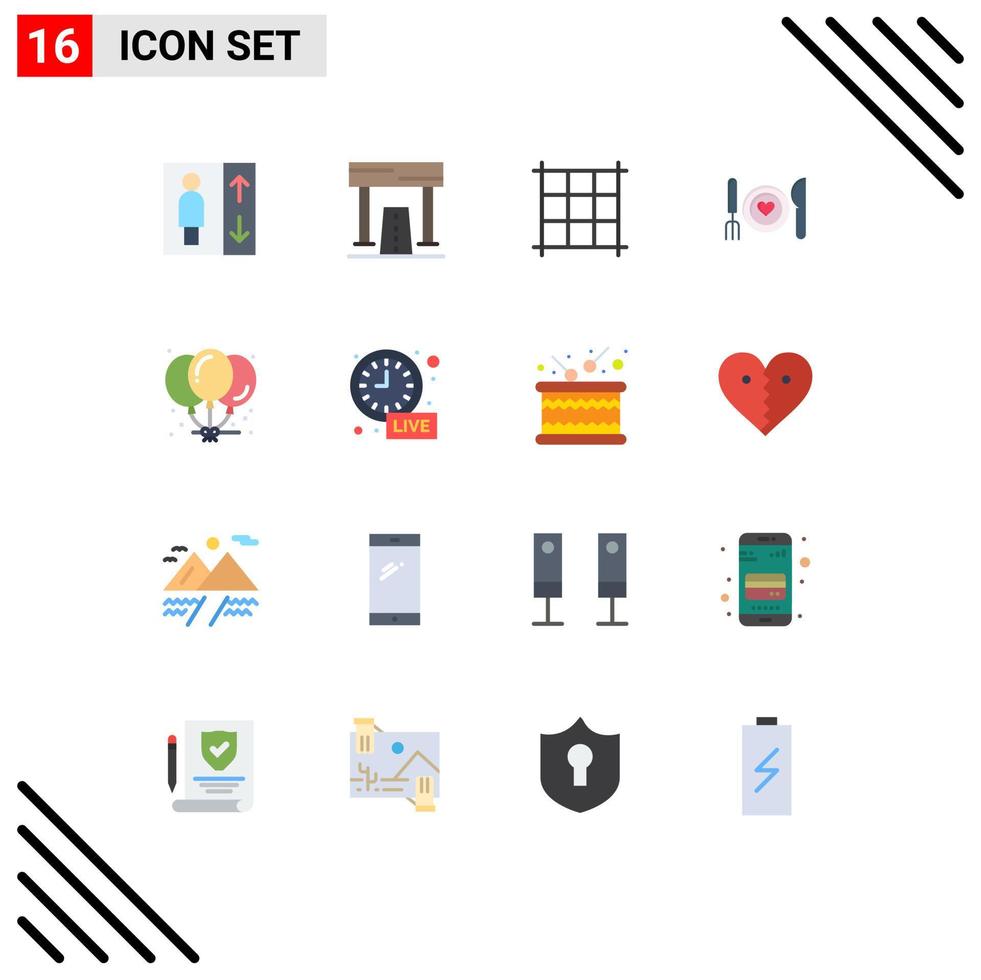 Group of 16 Modern Flat Colors Set for party birthday pixels balloons date Editable Pack of Creative Vector Design Elements