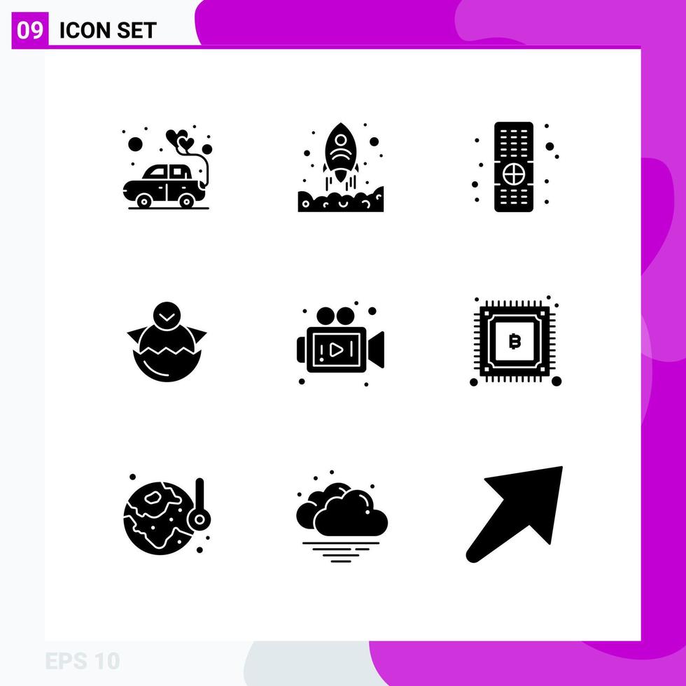 Editable Vector Line Pack of 9 Simple Solid Glyphs of media happy control baby chicken Editable Vector Design Elements